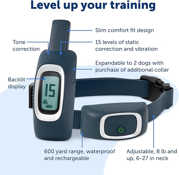 PetSafe 600 Yard Remote Training Collar Choose from Tone, Vibration, or 15 Levels of Static Stimulation Medium Range Option for Training Off Leash Dogs Waterproof and Durable Rechargeable