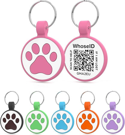 Personalized Dog Tag, Laser Engraving QR Code, Silicone Dog ID Tag, Pet Online Profile, Scan QR Code Send Location, Collar Harness Accessories (Medium to Large Breeds - 1.25", Rose)