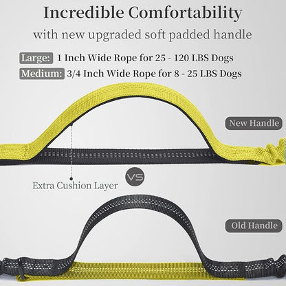 iYoShop Hands Free Dog Leash with Zipper Pouch, Dual Padded Handles and Durable Bungee for Walking, Jogging and Running Your Dog (Large, 25-120 lbs, Yellow)