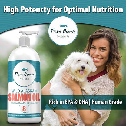 Wild Alaskan Salmon Oil for Dogs and Cats 8 Ounce; Natural Supplement with Omega 3's to Support Joint, Heart, and Immune Health; Promotes a Shiny Soft Coat and Healthy Skin