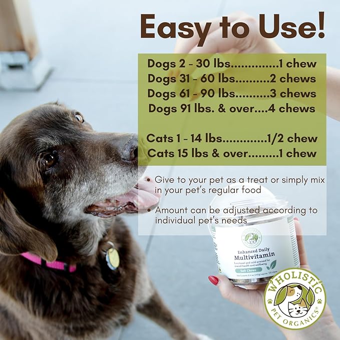 Wholistic Pet Organics: Multivitamin Chews for Dogs Organic Homemade Dog Treat for Medium and Small Dogs Calming Chews for Dogs Food Puppy Multivitamin Probiotics Immune Support Supplement (240 Count)