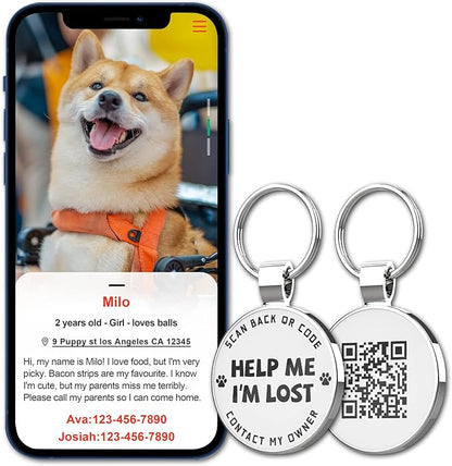 MYLUCKYTAG QR Code Pet ID Tags Dog Tags - Pet Online Profile - Scan QR Receive Instant Pet Location Alert Email