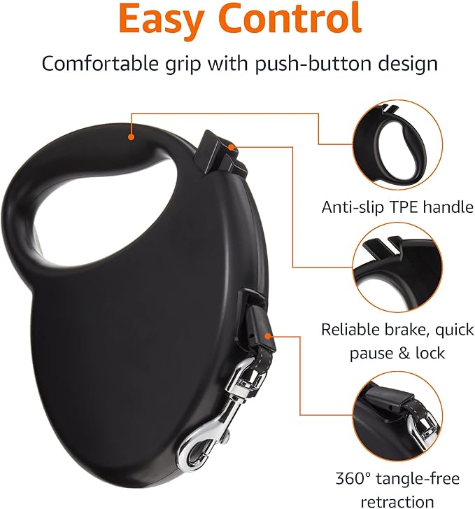 Amazon Basics Retractable Dog Leash, Large - 24ft, Black
