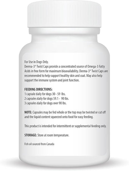 CEVA Derma-3 Softgels, Omega-3 Fatty Acid & Vitamin Supplement for Medium/Large Dogs (60Count)
