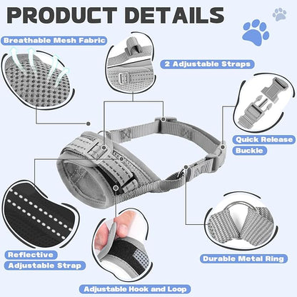 Dog Muzzle Soft Air Mesh Muzzle for Medium Dogs, Adjustable Pet Muzzle for Small and Large Dogs to Drink Normally, Breathable Reflective Muzzle for Dogs to Prevent Biting(Grey,L-13)