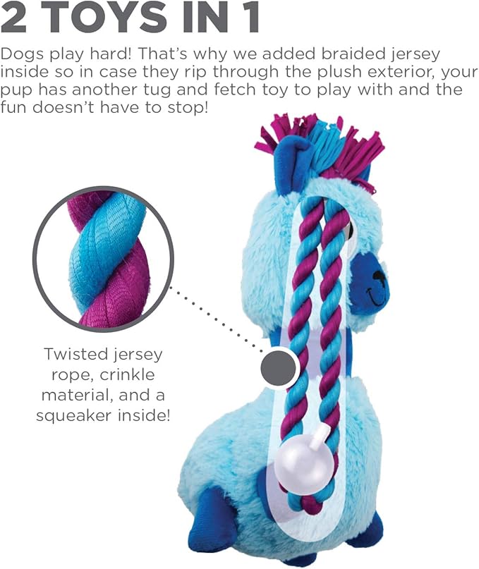 Outward Hound Braidy Budz Blue Llama Dog Toy - Cozy Plush Outside with Twisted Braided Jersey Inside, Small