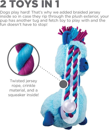 Outward Hound Braidy Budz Blue Llama Dog Toy - Cozy Plush Outside with Twisted Braided Jersey Inside, Small