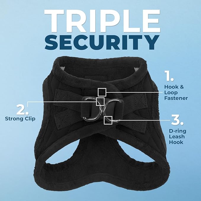 Voyager Step-in Plush Dog Harness – Soft Plush, Step in Vest Harness and Reflective Dog 5 ft Leash Combo with Neoprene Handle for Small and Medium Dogs by Best Pet Supplies -Set (Black Plush), S