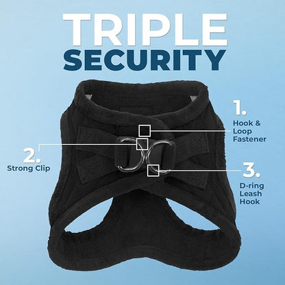 Voyager Step-in Plush Dog Harness – Soft Plush, Step in Vest Harness for Small and Medium Dogs by Best Pet Supplies - Black Plush (Leash Bundle), XS (Chest: 13-14.5")