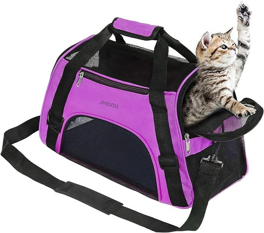 JMOON Cat Carrier Soft-Sided Airline Approved Pet Carrier Bag,Pet Travel Carrier for Cats,Dogs Puppy Comfort Portable Foldable Pet Bag (Medium, Purple)