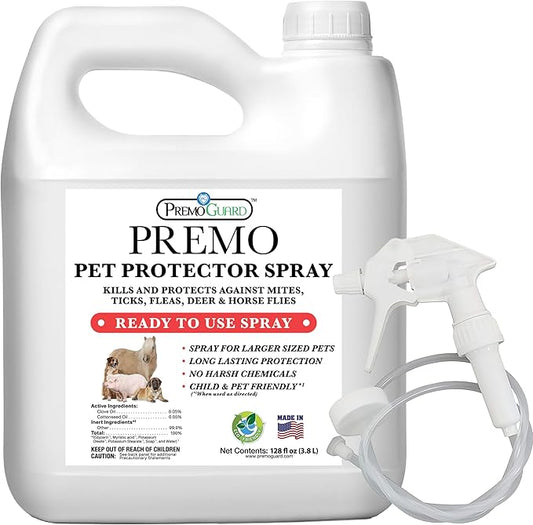 Pet Protector by Premo Guard 128 oz – 100% Effective Mite, Flea, Tick, & Mosquito Spray for Dogs, Cats, and Pets – Best Natural Protection for Control, Prevention, & Treatment