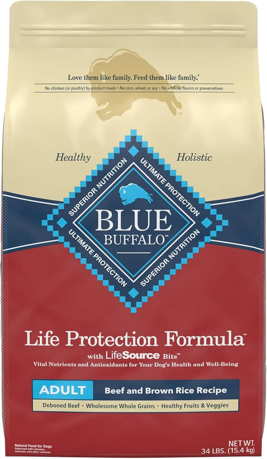 Blue Buffalo Life Protection Formula Natural Adult Dry Dog Food, Beef and Brown Rice 34-lb