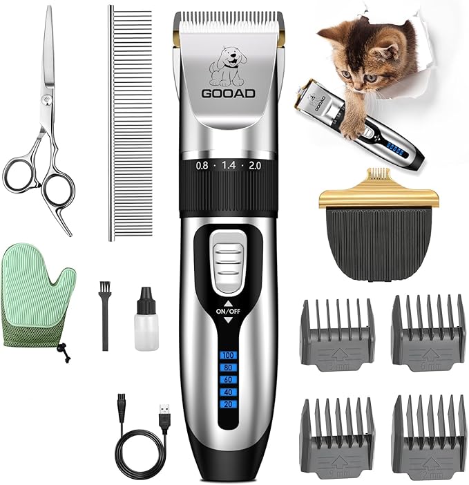 Cat Clippers for Matted Hair, Cat Grooming Kit, Cordless Cat Shaver for Long Hair, Low Noise Paw Trimmer, Cat Hair Trimmer for Grooming,Quiet Pet Hair Clippers Tools for Cats Dogs (Sliver)
