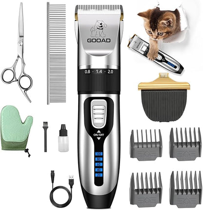 Cat Clippers for Matted Hair, Cat Grooming Kit, Cordless Cat Shaver for Long Hair, Low Noise Paw Trimmer, Cat Hair Trimmer for Grooming,Quiet Pet Hair Clippers Tools for Cats Dogs (Sliver)