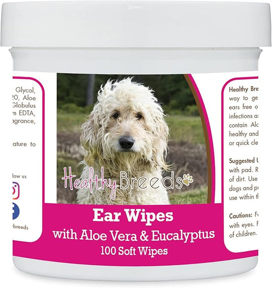 Healthy Breeds Goldendoodle, White, Ear Cleaning Wipes with Aloe & Eucalyptus for Dogs 100 Count