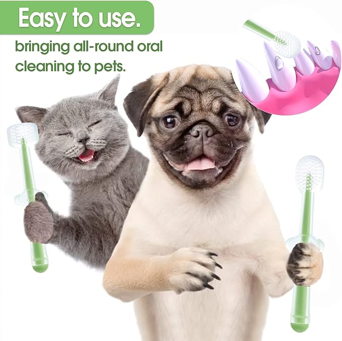 3-Piece Pet Silicone Toothbrush Set for Small Dogs and Cats - Safe and Gentle Dental Care for Your Furry Friend - Non-Toxic, Soft and Durable -Ideal Small Dog and Cat Toothbrush Kit(Green)
