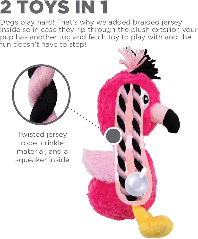 Outward Hound Braidy Budz Pink Flamingo Dog Toy - Cozy Plush Outside with Twisted Braided Jersey Inside, Small