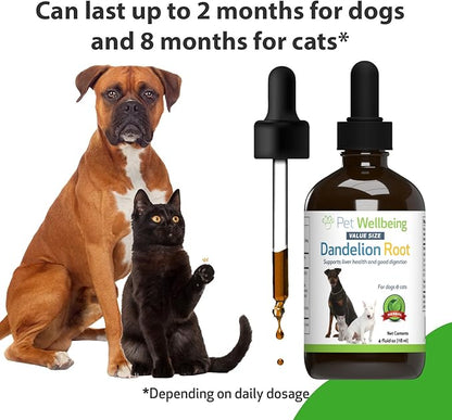 Pet Wellbeing Dandelion Root for Dogs & Cats - Liver, Digestive, Cardiovascular, Blood Sugar Support - Natural Herbal Supplement 4 oz (118 ml)