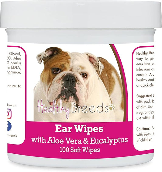 Healthy Breeds Bulldog Ear Cleaning Wipes with Aloe & Eucalyptus for Dogs 100 Count