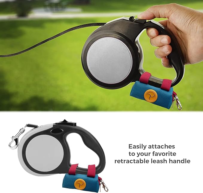 Dog Poop Bag Holder Zippered Pouch, Portable Dog Poop Bag Dispenser with 1 Metal Clip, Fashion Color Matching Canvas Waste Bag Holder for Leashes