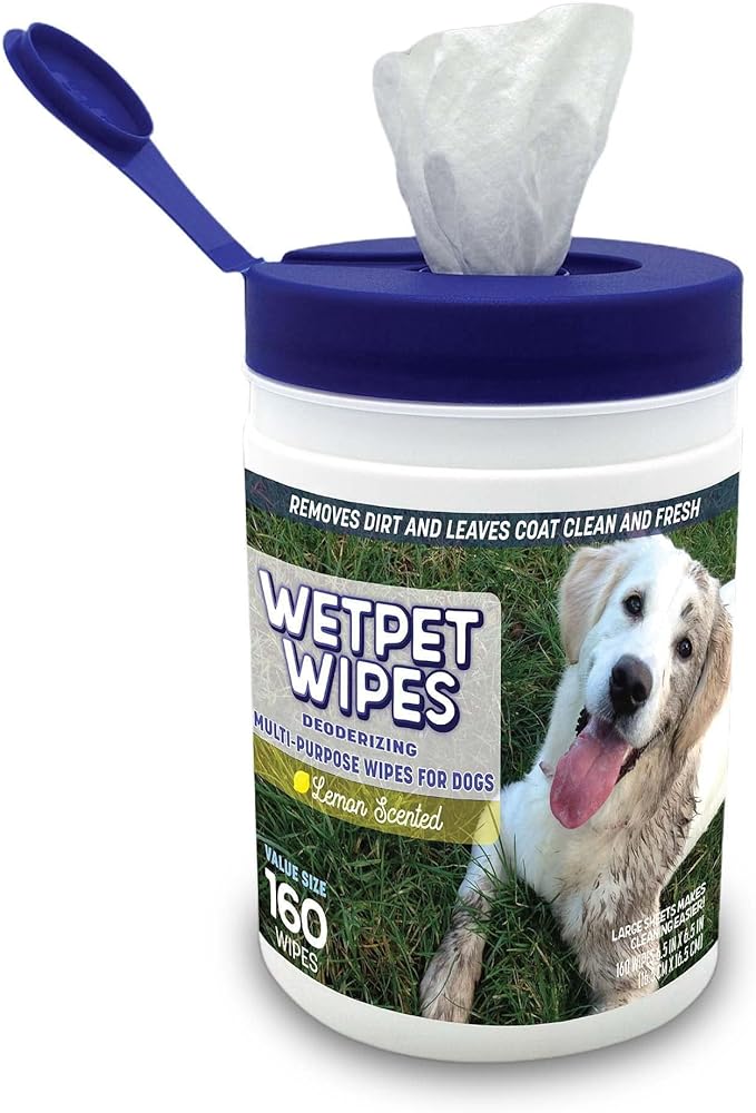 WETPET Wipes for Dogs, Lemon Scented, Grooming Wipes Remove Dirt & Grime, Deodorizing Easy to Use for Dogs & Puppies, Safe on Skin and Fur Single Pack