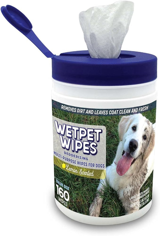 WETPET Wipes for Dogs, Lemon Scented, Grooming Wipes Remove Dirt & Grime, Deodorizing Easy to Use for Dogs & Puppies, Safe on Skin and Fur Single Pack