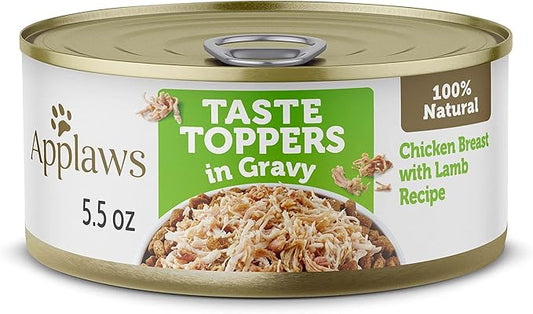 Applaws Taste Toppers, Natural Dog Food Topper, 12 Count, Limited Ingredient, Grain Free, Meal Topper for Dogs, Chicken Breast with Lamb in Gravy, 5.5oz Dog Food Cans