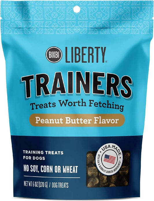BIXBI Liberty Trainers, Peanut Butter - Small Training Treats for Dogs - Low Calorie, All Natural, Grain Free Dog Treats