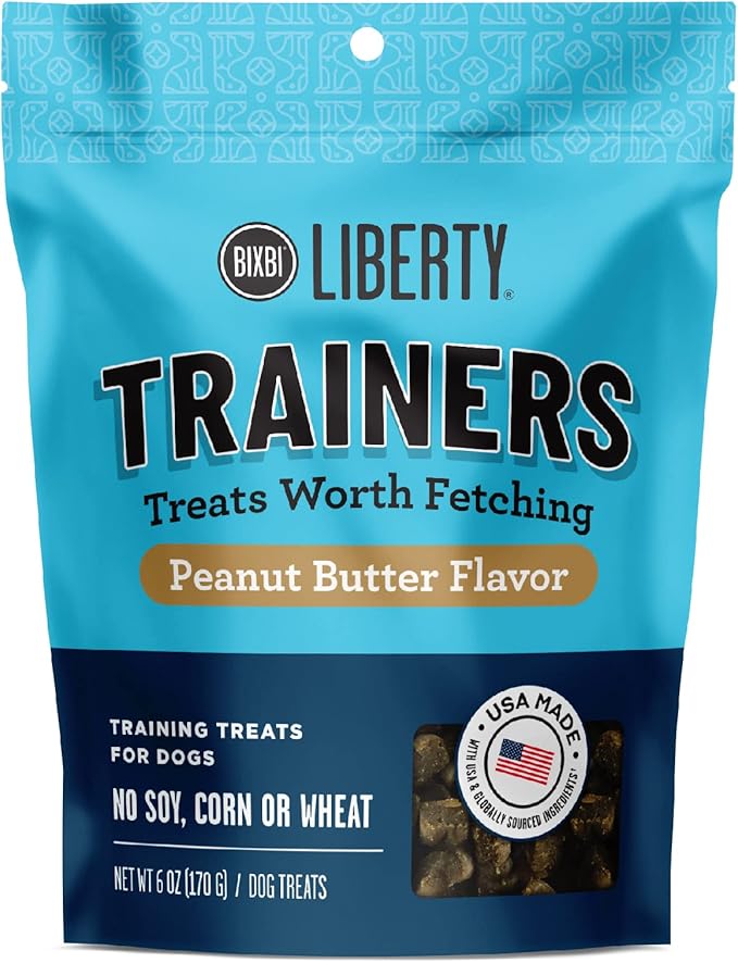 BIXBI Liberty Trainers, Peanut Butter - Small Training Treats for Dogs - Low Calorie, All Natural, Grain Free Dog Treats