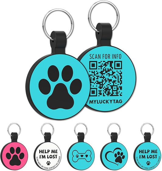 MYLUCKYTAG Silent Silicone QR Code Pet ID Tags Dog Tags - Pet Online Profile - Scan QR Receive Instant Pet Location Alert Email