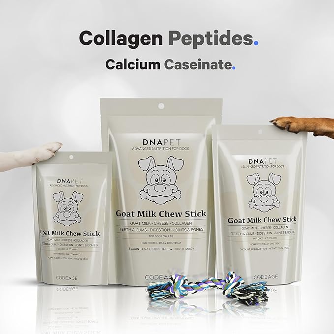 Goat Milk Chew Sticks for Dogs Supplement - High Protein, Collagen, Calcium, Cheese Probiotic Treats for Oral Health, Digestive Support, Bone & Joint Care - Small Dogs Up to 20 Lbs - 3-Count