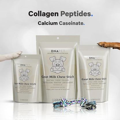 Goat Milk Chew Sticks for Dogs Supplement - High Protein, Collagen, Calcium, Cheese Probiotic Treats for Oral Health, Digestive Support, Bone & Joint Care - Small Dogs Up to 20 Lbs - 3-Count