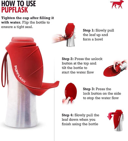 PupFlask Large Dog Water Bottle | 27 or 40 OZ Stainless Steel | Convenient Dog Water Dispenser | Puppy Travel Water Bowl | Portable Pet Water Bottle | Leak Proof Bottle Perfect Size For All Dog Breeds