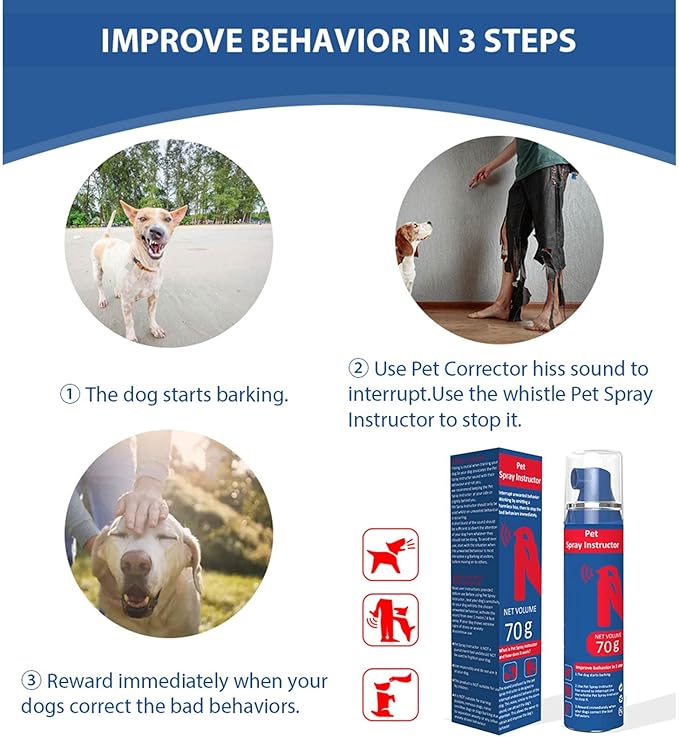 Dog Corrector Spray for Dogs, 70ml Instructor Spray Dog Trainer, Safe Humane & Effective Stop Barking, Jumping Up, Food Stealing, Dog Fights & Attacks, Help Stop Unnecessary Dog Behaviour (1 Pack)