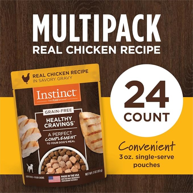 Instinct Healthy Cravings Grain Free Real Chicken Recipe Natural Wet Dog Food Topper by Nature's Variety, 3 oz. Pouches (Case of 24)