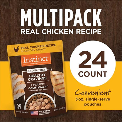 Instinct Healthy Cravings Grain Free Real Chicken Recipe Natural Wet Dog Food Topper by Nature's Variety, 3 oz. Pouches (Case of 24)