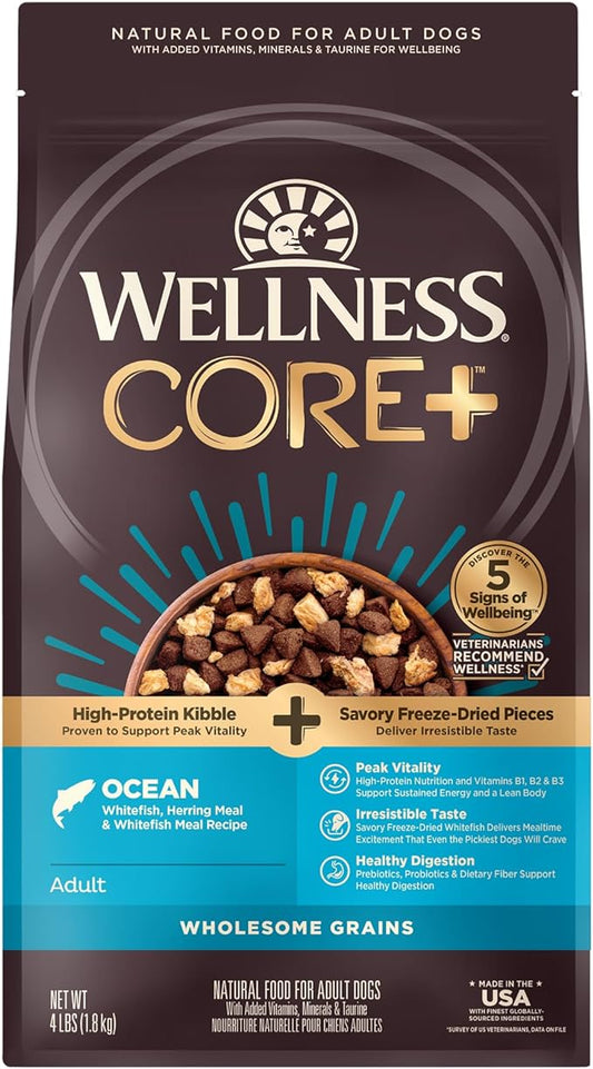 Wellness CORE RawRev Dry Dog Food with Wholesome Grains, Natural Ingredients, Made in USA with Real Freeze-Dried Meat (Adult, Ocean, 4 lbs)