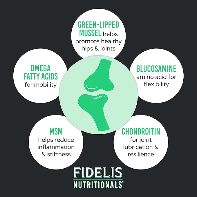 FIDELIS Dog Joint Supplement for Large & Small Breeds (60 Soft Chews), Made in USA, Glucosamine Chondroitin for Dogs, Green-Lipped Mussel, Amino Acids, Omega Fatty Acids for Joint Health