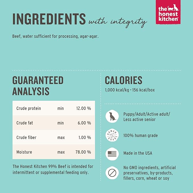 The Honest Kitchen Meal Booster: 99% Beef Dog Food Topper, 5.5 oz (Pack of 12)