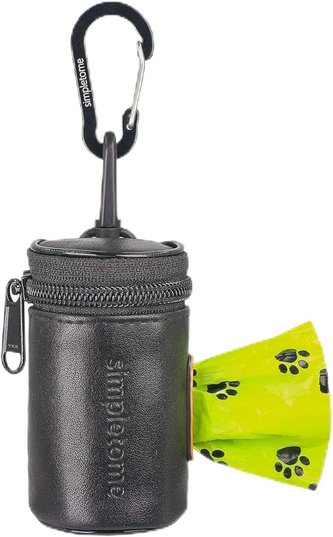 simpletome Dog Waste Bag Dispenser for Leash Belt Waterproof YKK Zipper Wear-Resistant (Microfiber Leather Black)