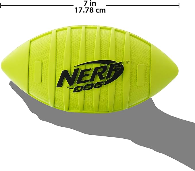 Nerf Dog Rubber Football Dog Toy with Squeaker, Lightweight, Durable and Water Resistant, 7 Inch Diameter for Medium/Large Breeds, Single Unit, Green, Model:6997