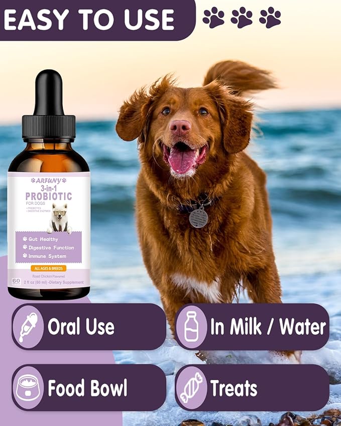 Probiotics for Dog | 60ML Liquid Probiotics for Dogs Support Gut Flora, Digestive Health & Diarrhea| Dog Digestive Enzymes & Prebiotics | Dogs Probiotics Allergies & Itchy Skin Relief | Roast Chicken