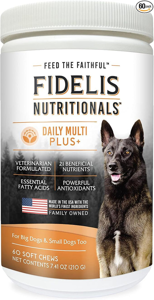FIDELIS Dog Multivitamin Chewable (60 Vitamin Soft Chews), Made in USA, Complete Beneficial Nutrients, Vitamin & Mineral Supplement, Essential Fatty Acids, Antioxidants, Veterinarian Formulated