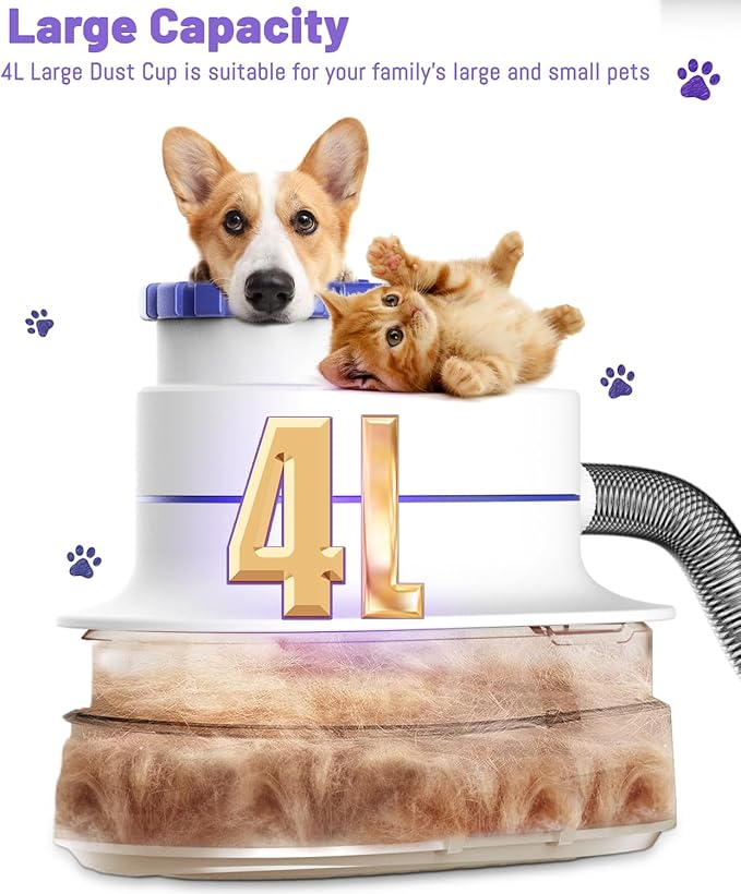 Pet Grooming Kit & Pet Hair Vacuum with 4L Dust Cup,Hair Blower & Electric Clippers, Dog Vacuum Brush, Low Noise Dog Grooming Kit Professional Pet Grooming Vacuum for Shedding Dogs Cats Hair…