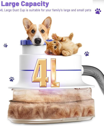 Pet Grooming Kit & Pet Hair Vacuum with 4L Dust Cup,Hair Blower & Electric Clippers, Dog Vacuum Brush, Low Noise Dog Grooming Kit Professional Pet Grooming Vacuum for Shedding Dogs Cats Hair…
