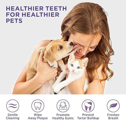 HICC PET Teeth Cleaning Wipes for Dogs & Cats, Remove Bad Breath by Removing Plaque and Tartar Buildup No-Rinse Dog Finger Toothbrush, Disposable Gentle Cleaning & Gum Care Pet Wipes, 100 Counts