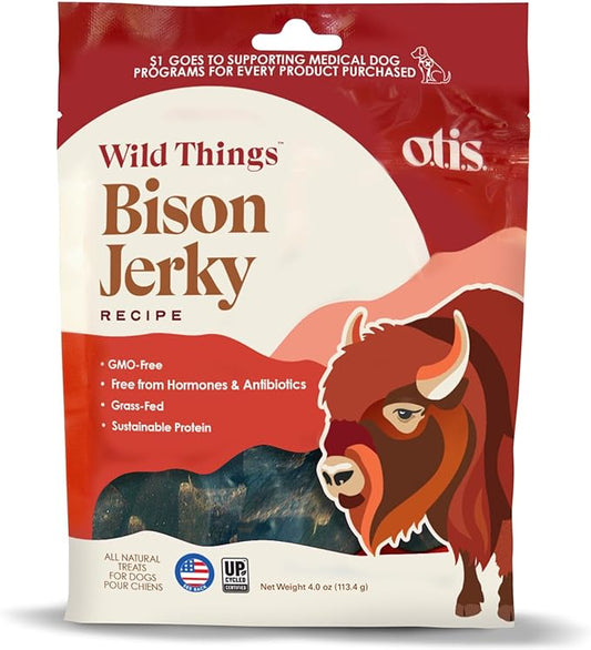 OTIS Bison Jerky for Dogs | Protein Packed, Pasture-Raised, Grass-Fed Bison Jerky Dog Treats Healthy Dog Treats - Wild Things | 4 Ounce Bag