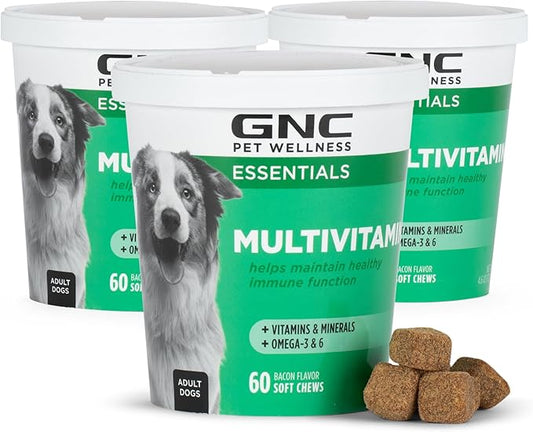 GNC for Pets Essentials Dog Multivitamin Soft Chews, 60 Ct - 3 Pack | Salmon Oil Dog Supplement Immune Booster | Chicken Flavor Chewable Dog Multivitamin with Vitamins and Minerals