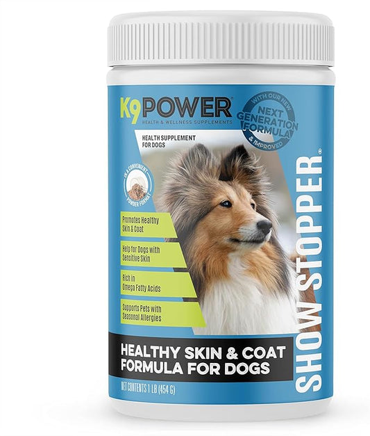 K9 Power Show Stopper - Premium Dog Skin Supplement, Dog Seasonal Allergy Relief, Dog Probiotics for Itchy Skin That Reduces Hot Spots and Excessive Shedding, 1lb