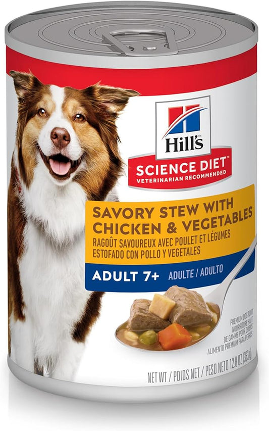 Hill's Science Diet Adult 7+, Senior Adult 7+ Premium Nutrition, Wet Dog Food, Chicken & Vegetables Stew, 12.8 oz Can, Case of 12